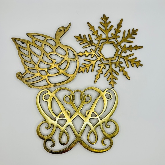 3 Vintage Brass Trivets Set - Picture 10 of 10